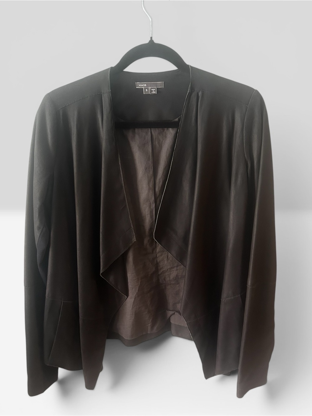 Vince. Scuba Leather Drape Front Jacket Charcoal Gray Size Small retail $995